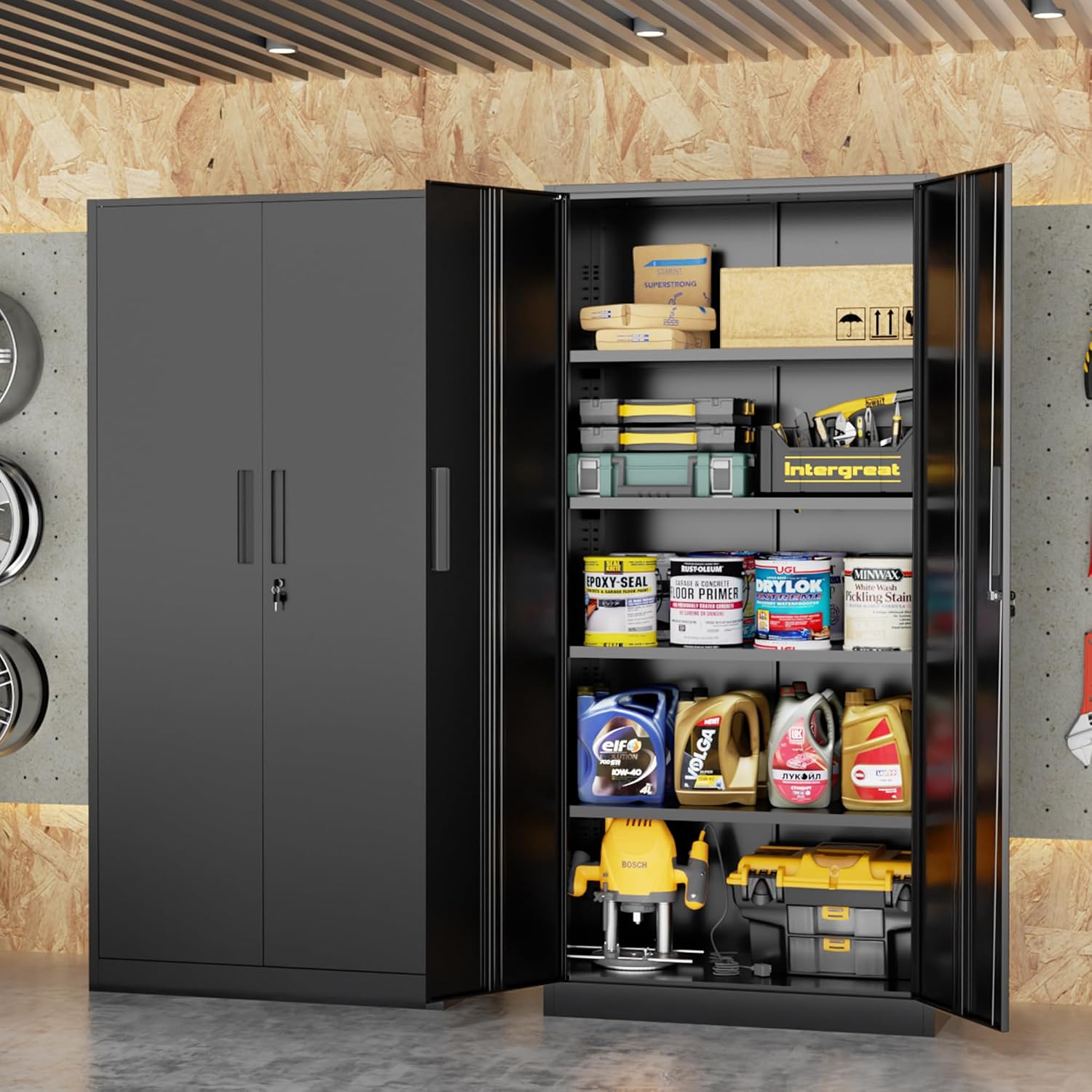 Hoge metalen opbergkast, afslu - Office Furniture Warehouse recensie en prijs